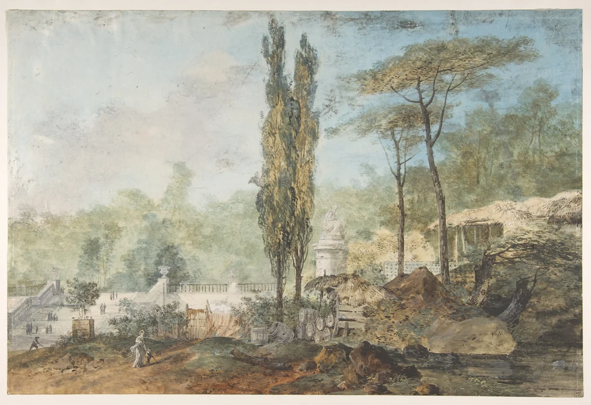 View of a Park by Louis Gabriel Moreau, drawing, 1765-1806
