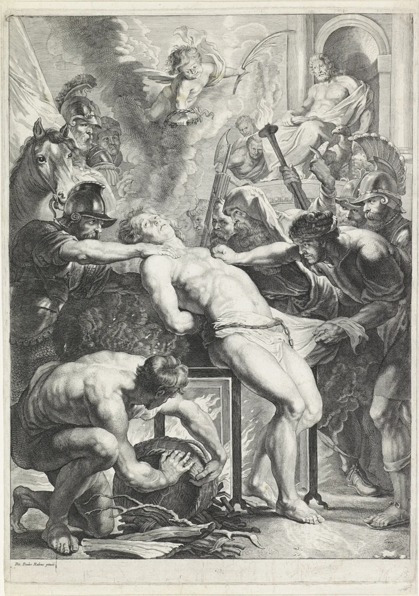 Marteldood van de H. Laurentius by anonymous, print, 1621-1671