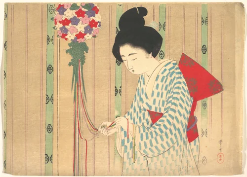 Ornament Ball from kuchie (frontispiece) of a novel by Mizuno Toshikata, print, 1896-1916