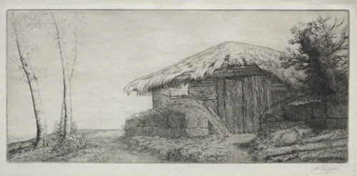 Sheepfold on the Hill (Bergerie sur le Coteau) by Alphonse Legros, print, 1857-1911