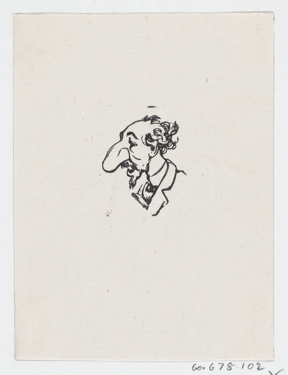 A profile of a man with a large nose looking to the left by José Guadalupe Posada, print, 1875-1885