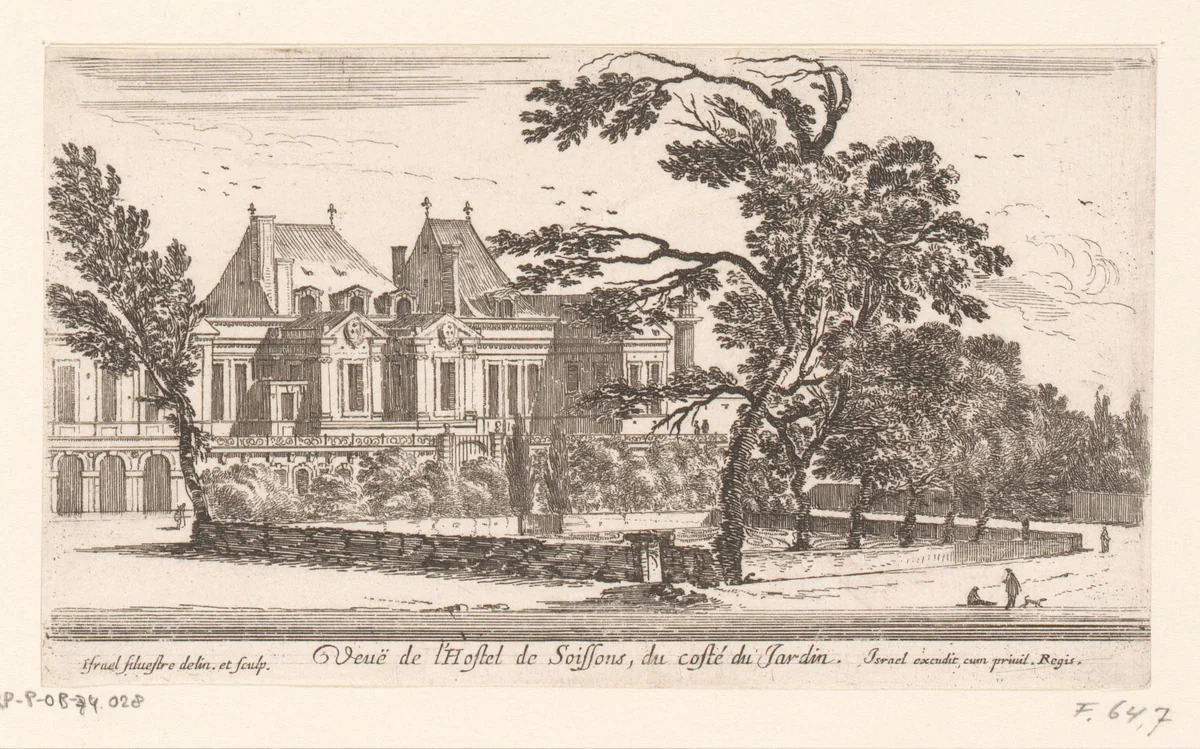 Gezicht op het hôtel de Soissons by Israël Silvestre, print, 1652