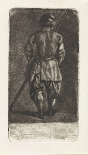 Man met stok, op de rug gezien by Abraham Delfos, print, 1741-1820