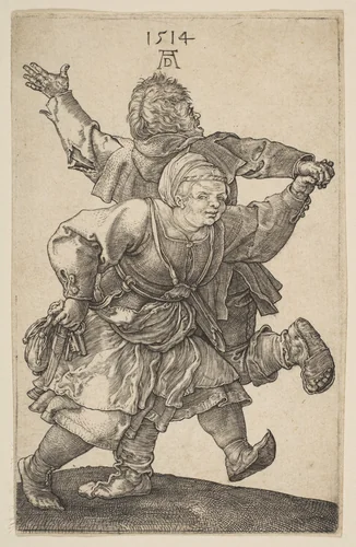 Peasant Couple Dancing by Albrecht Dürer, print, 1514