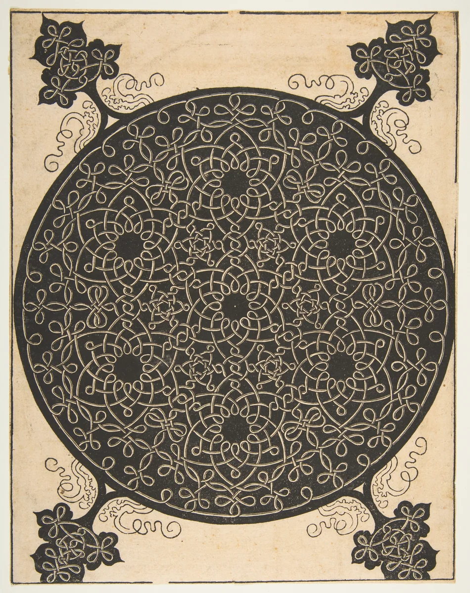 Embroidery Pattern with Seven Six-pointed Stars and Four Corner Pieces by Albrecht Dürer, print, 1500-1521