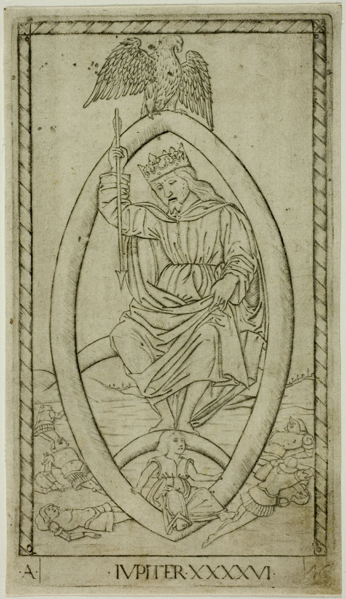 Jupiter, plate 46 from Planets and Spheres by Master of the E-Series Tarocchi, print, 1460-1470