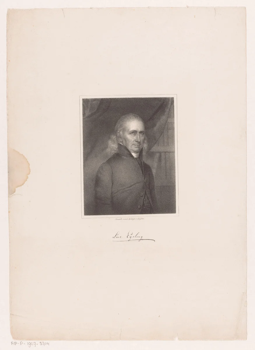 Portret van Lucas Egeling voor een boekenkast by anonymous, print, 1809-1871