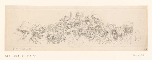 Verschillende hoofden met allerlei hoofddeksels by Jacob Ernst Marcus, print, 1807