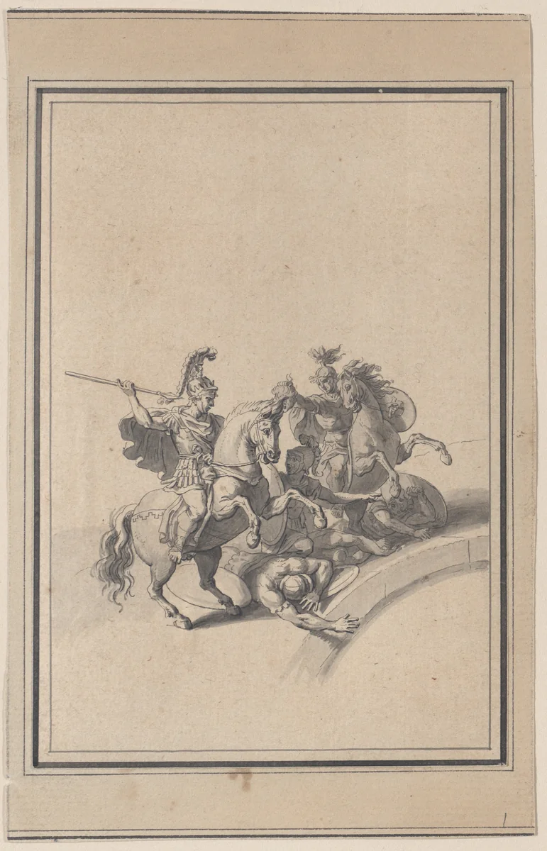 Vignette, from "The Battle of Milvian" by Bernard Picart, drawing, 1700-1733