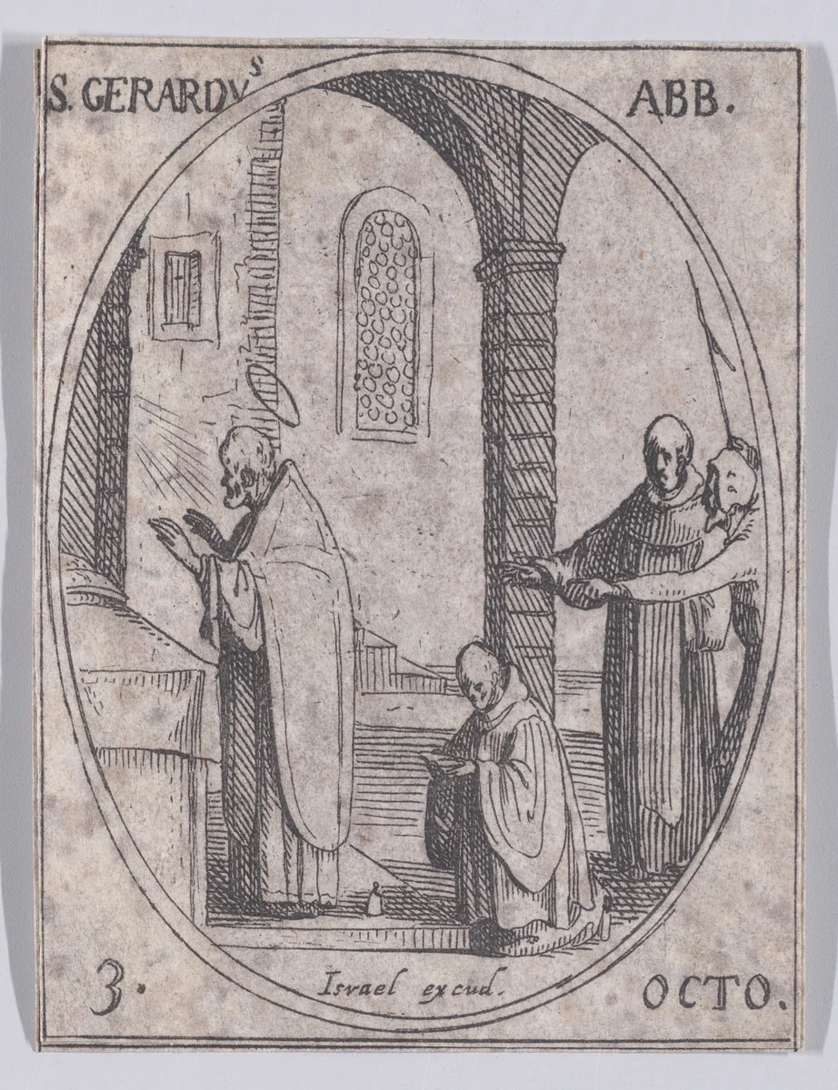 S. Gérard, abbé (St. Gerard, Abbot), October 3rd, from "Les Images De Tous Les Saincts et Saintes de L'Année" (Images of All of the Saints and Religious Events of the Year) by Jacques Callot, print, 1636