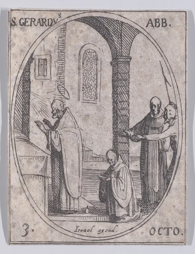 S. Gérard, abbé (St. Gerard, Abbot), October 3rd, from "Les Images De Tous Les Saincts et Saintes de L'Année" (Images of All of the Saints and Religious Events of the Year) by Jacques Callot, print, 1636