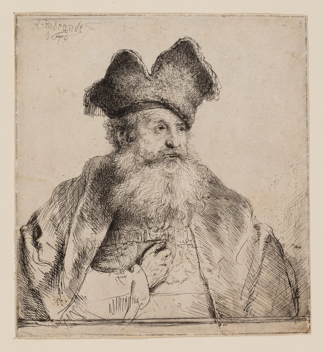 Old Man with a Divided Fur Cap by Rembrandt van Rijn, print, 1640