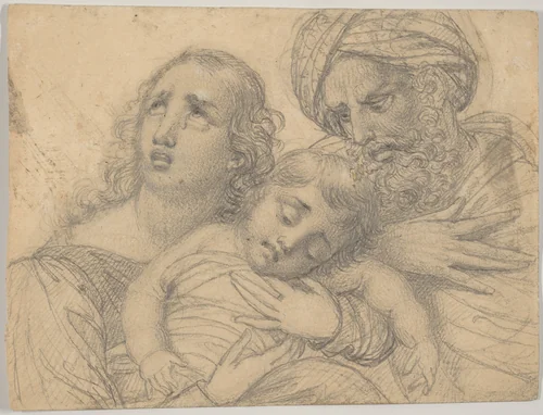 A Woman and a Turbaned Man in Despair with a Young Child by François Joseph Navez, drawing, 1817-1869