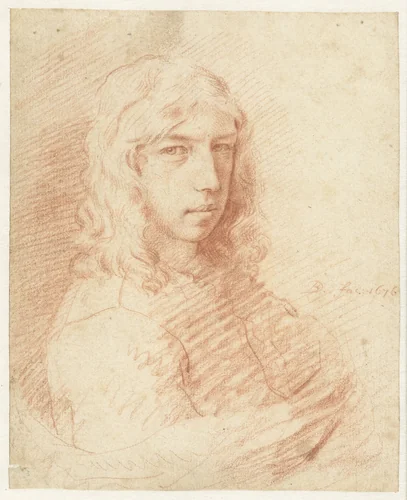 Bust of a Young Man with Long Hair by Dirck de Bray, drawing, 1676