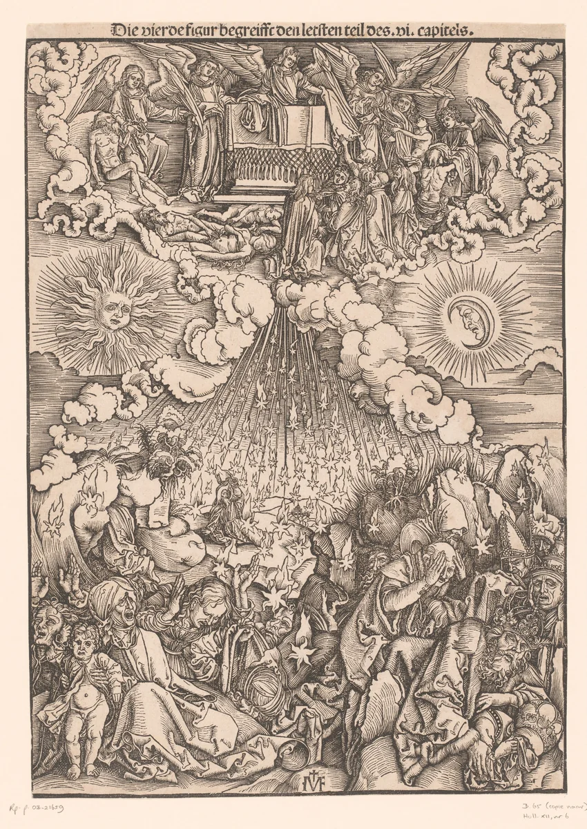 Openen van het vijfde en het zesde zegel by Unknown, print, 1502