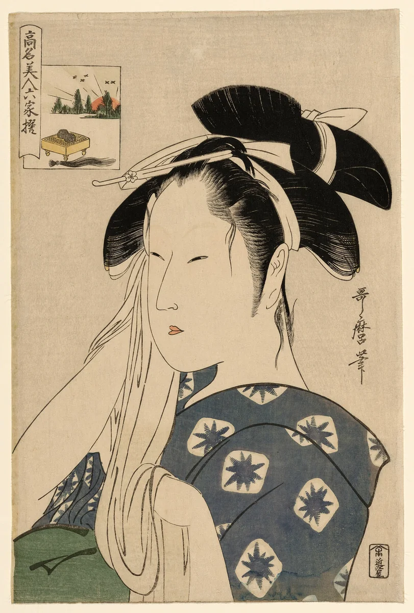 The Asahiya Widow, from the series “Renowned Beauties Likened to the Six Immortal Poets" ("Komei bijin rokkasen") by Kitagawa Utamaro (喜多川歌麿), print, 1790-1801