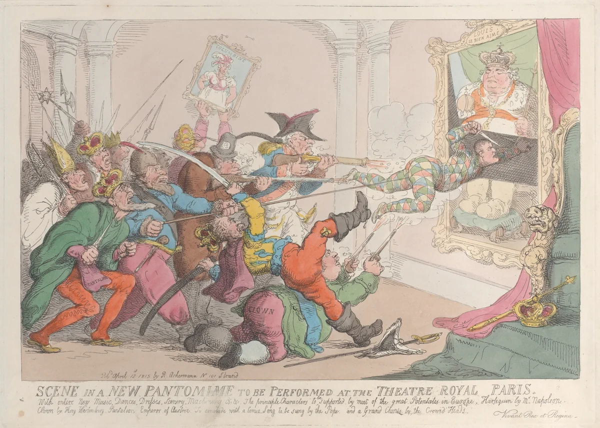 Scene in a New Pantomime to be Performed at the Theatre Royal Paris by Thomas Rowlandson, print, 1815