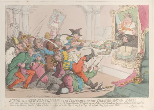 Scene in a New Pantomime to be Performed at the Theatre Royal Paris by Thomas Rowlandson, print, 1815