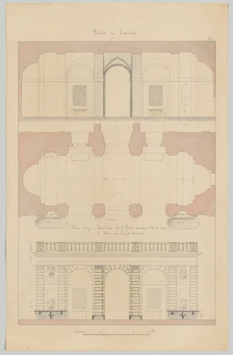 Grotto from the Gardens of the Farnese Palace at Caprarola, Preparatory Study for the 'Oeuvres Complètes de Jacques Barozzi de Vignole' by François Debret, drawing, 1815-1823