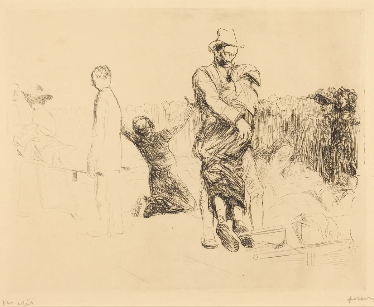 Lourdes, transport des paralysées (Lourdes, Transport of the Paralyzed) by Jean-Louis Forain, print, 1912-1913