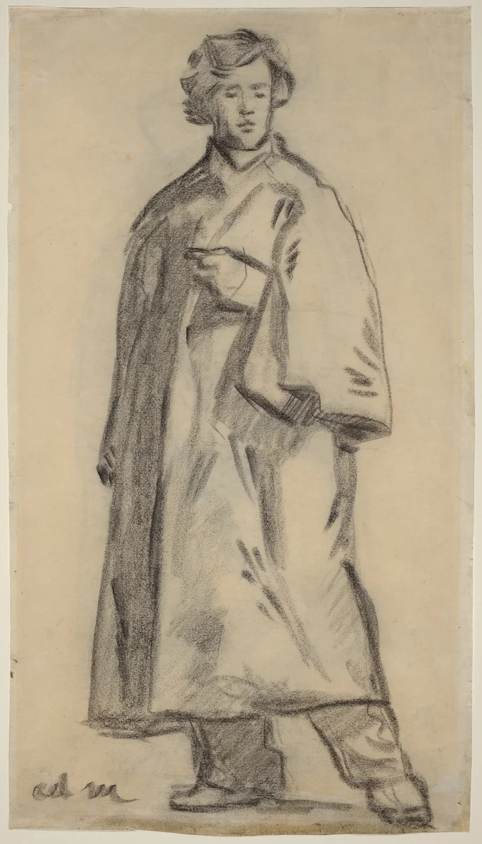 Man Wearing a Cloak [recto] by Edouard Manet, drawing, 1852-1858