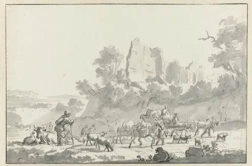 Landscape with a Shepherd and Cattle, and Travellers by Adriaen van de Velde, drawing, 1646-1672