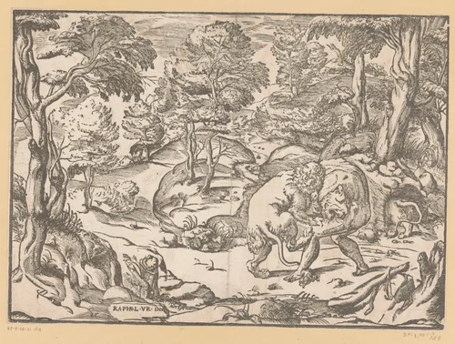Hercules en de Nemeïsche leeuw by anonymous, print, 1493