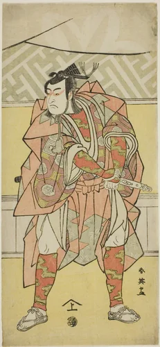Actor Ichikawa Monnosuke II as Mori no Rammaru in “Muromacho Chronicle in Kana Script” (“Kanagaki Muromachi bundan”) by Katsukawa Shun'ei (勝川春英), print, 1786-1796