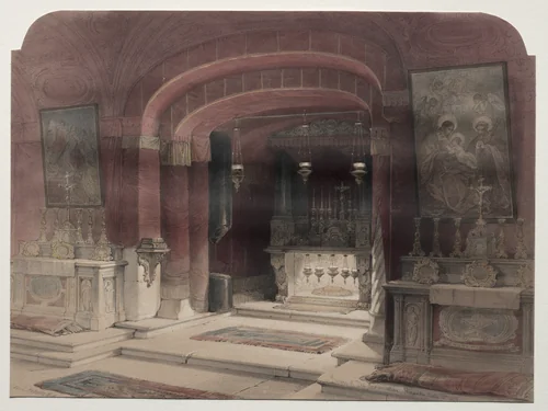 Shrine of the Annunciation, Nazareth by David Roberts, print, 1839