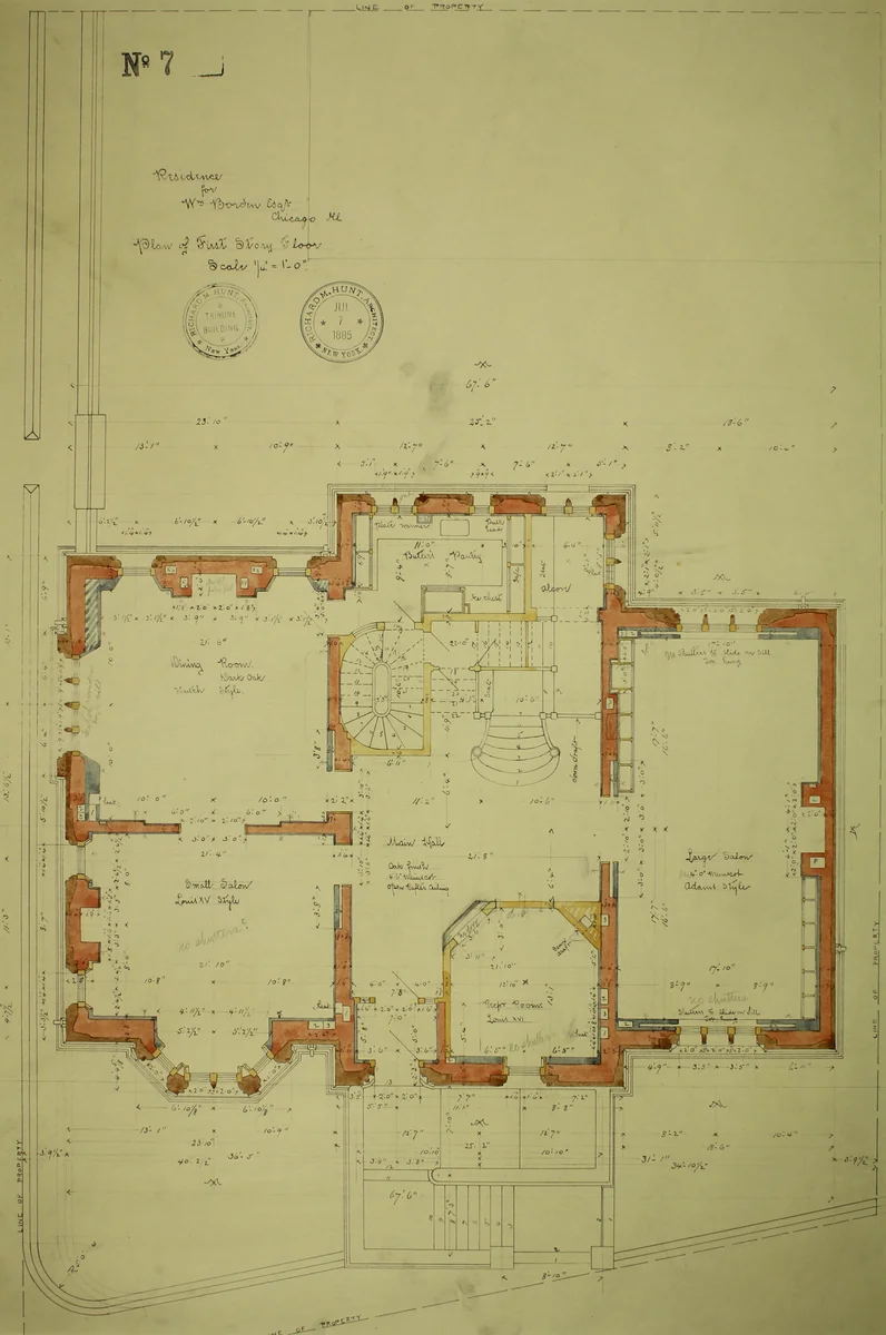 William Borden Residence, Chicago, Illinois, First Floor Plan by Richard Morris Hunt, drawing, 1886