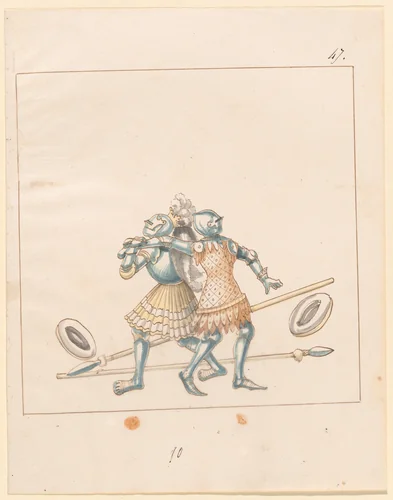 Foot Combat with Spears and Buckler Shields by German 16th Century, drawing, 1515