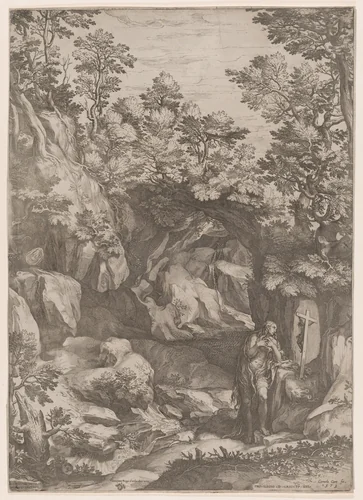 Mary Magdalen Repentant in the Wilderness by Cornelis Cort, print, 1573