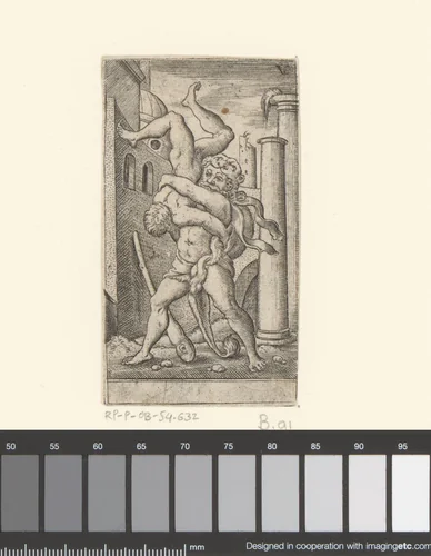 Hercules worstelt met Antaeus by Unknown, print, 1524-1562