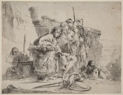 Seated Youth Leaning against an Urn by Giovanni Battista Tiepolo, print, 1740-1743