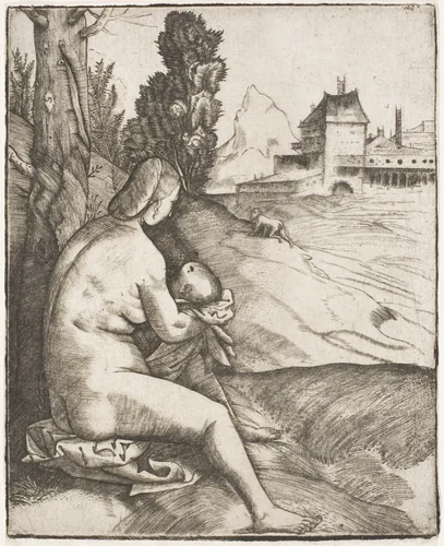 The Penance of Saint John Chrysostom by Giulio Campagnola, print, 1505-1515