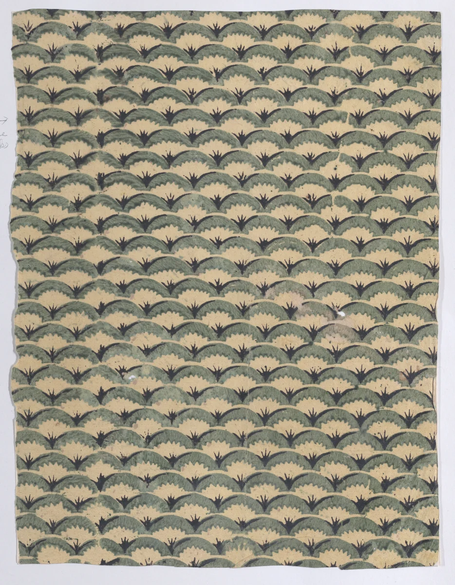Sheet with overall curved abstract pattern by anonymous, print, 1800-1900