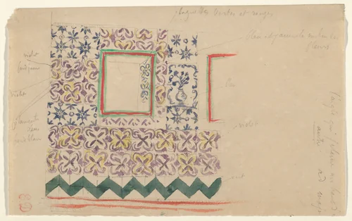 A Wall Decorated in Spanish Tiles by Eugène Delacroix, drawing, 1832