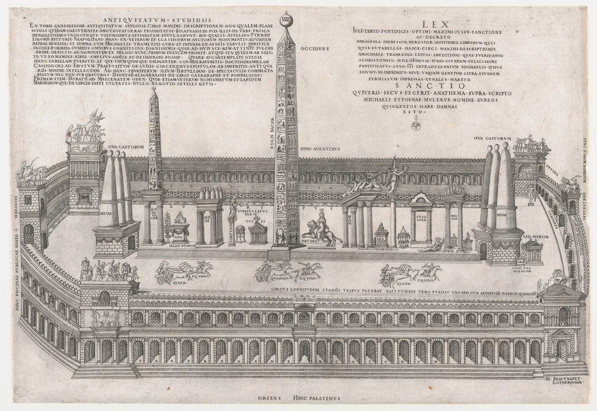 Circus Maximus, from "Speculum Romanae Magnificentiae" by Nicolas Beatrizet, print, 1553