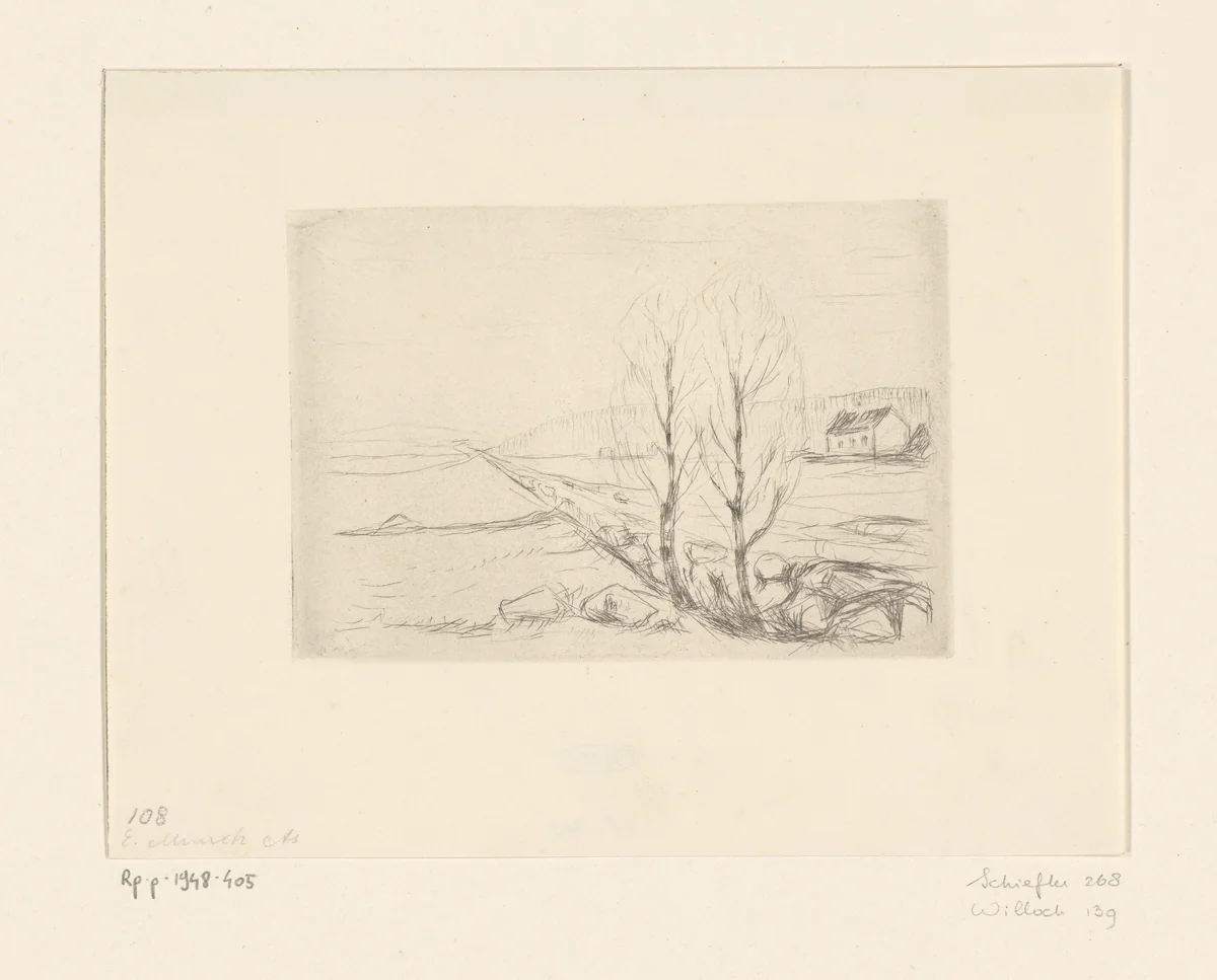 Landschap met huis by Edvard Munch, print, 1908