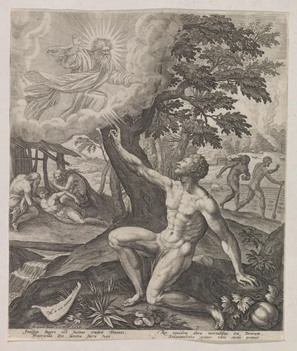 God vervloekt Kaïn by Unknown, print, 1583