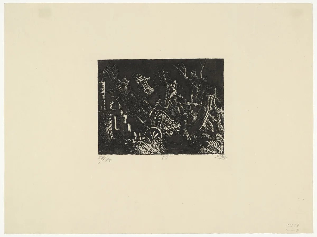 Flare Illuminates the Monacu-ferme (Leuchtkugel erhellt die Monacu-ferme) from The War (Der Krieg) by Otto Dix, print, 1924