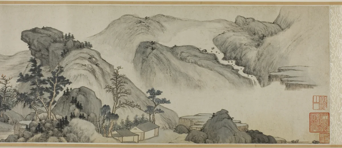 Recluse Dwellings in the Autumn Mountains by Mi Wanzhong (米萬鍾), drawing, 1621