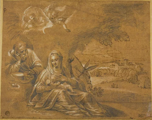 Rest on Flight into Egypt by Guido Reni
Christoph Schwarz, drawing, 1565-1642
