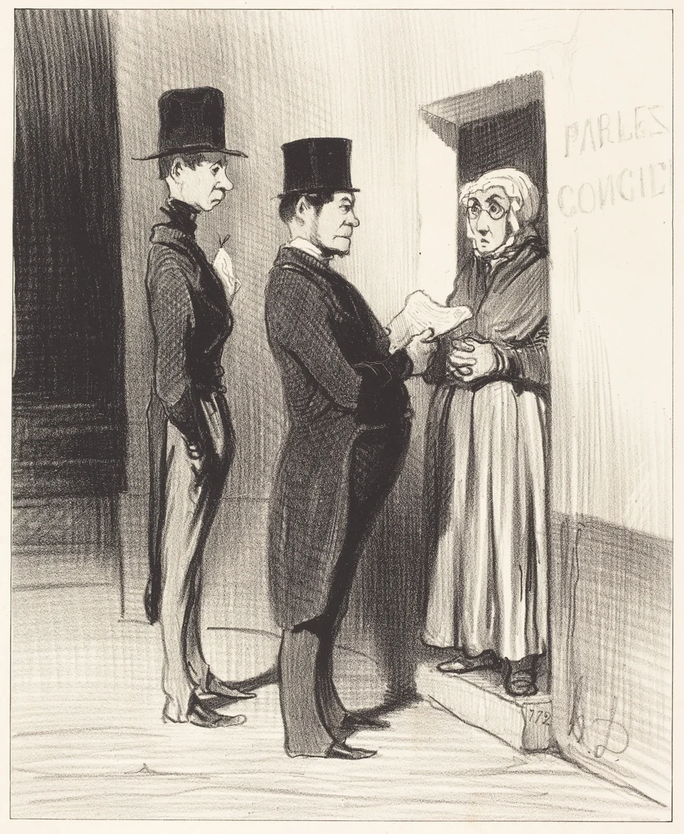 Et parlant a sa portière ainsi déclarée... by Honoré Daumier, print, 1845