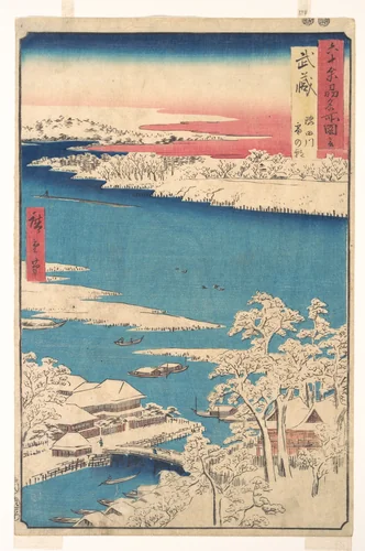 Morning after a Snowfall, the Sumida River, Musashi Province , from the series Views of Famous Places in the Sixty-Odd Provinces by Utagawa Hiroshige (歌川広重), print, 1843-1863