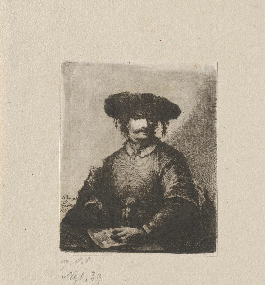 Self-Portrait by Johann Andreas Benjamin Nothnagel, Rembrandt van Rijn, print, 1771