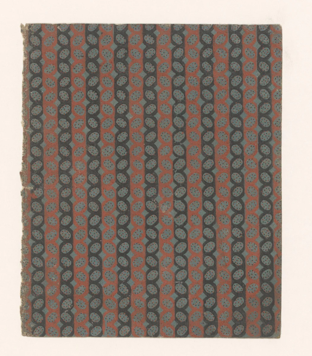 Blad met banenpatroon met ovaal motief by anonymous, other, 1750-1900