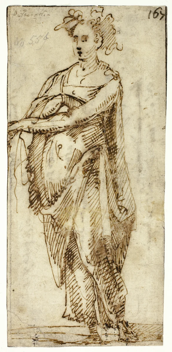 Full-Length Figure of a Woman by Sienese Early/mid-16th Century, drawing, 1550-1599