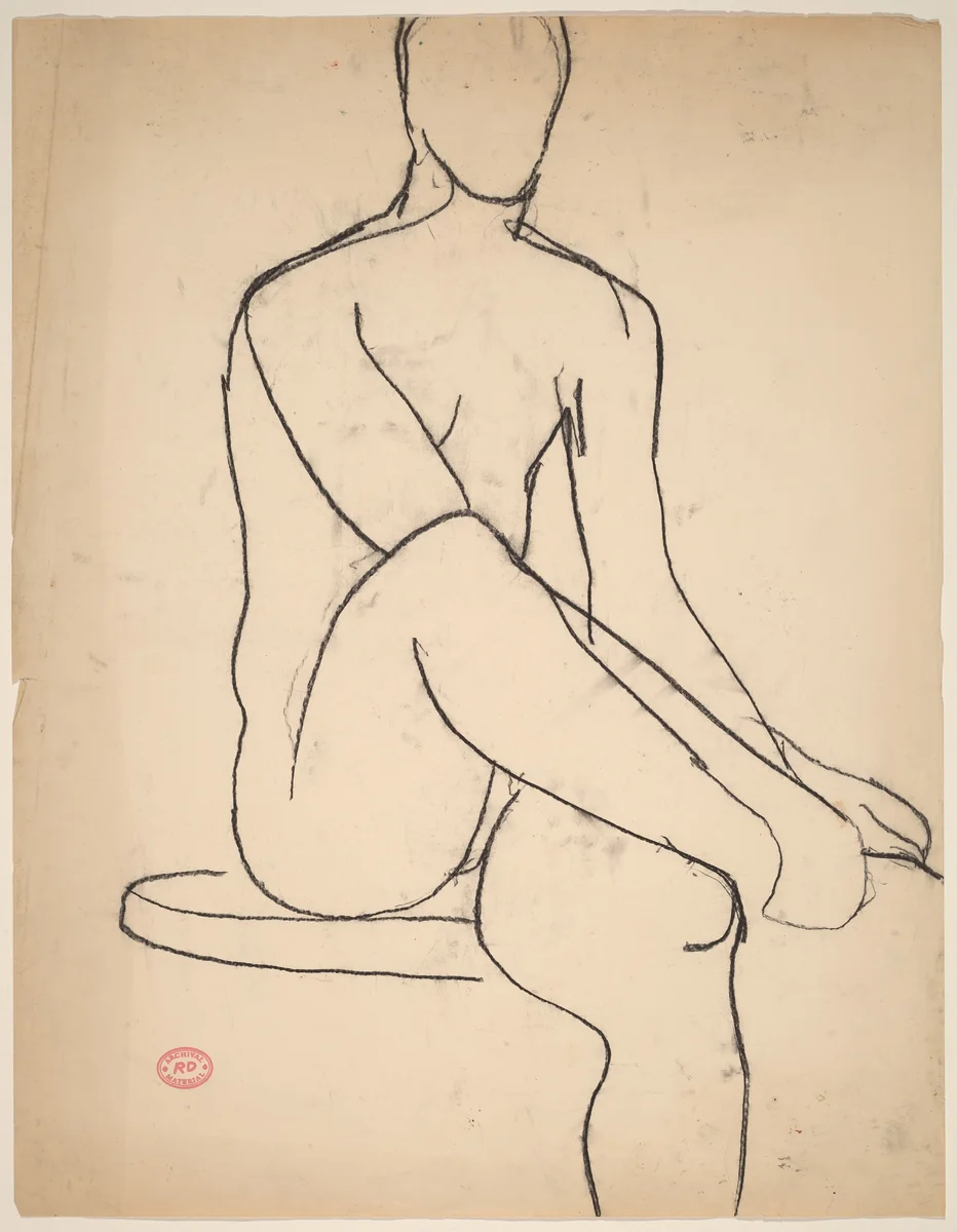 Untitled [seated nude with her hands on her right foot] by Richard Diebenkorn, drawing, 1955-1967