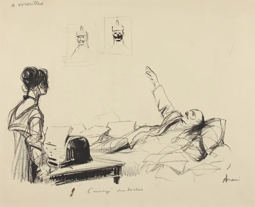 A Versailles. L'envoye des boches by Jean-Louis Forain, drawing, 1914-1919